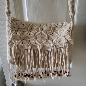 Frindge woven tan purse